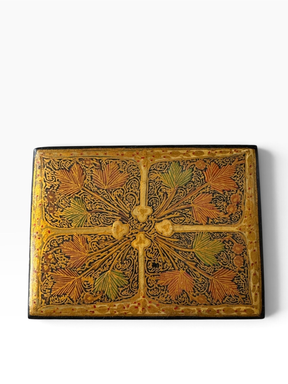 Kashmiri Oriental Hand-painted Autumn Chinar Maple Leaf Laquerware Jewelry Box